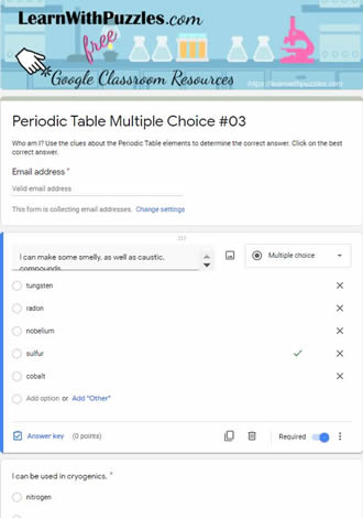 Periodic Table Multiple Choice and Google Quiz #03