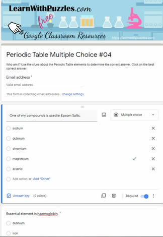 Periodic Table Multiple Choice and Google Quiz #04