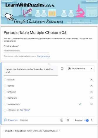 Periodic Table Multiple Choice and Google Quiz #06