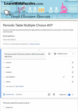 Periodic Table Multiple Choice and Google Quiz #07