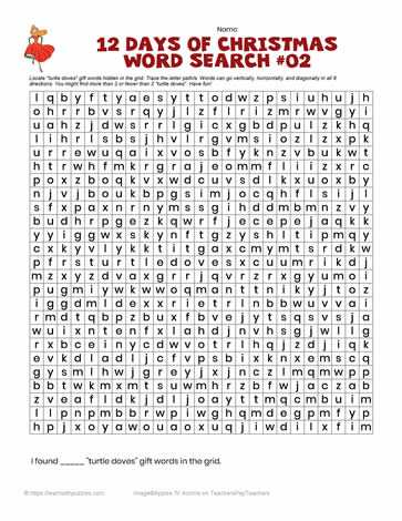 12 Days Christmas Word Search #02