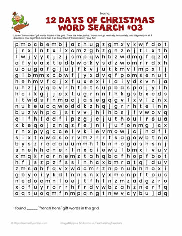 12 Days Christmas Word Search #03