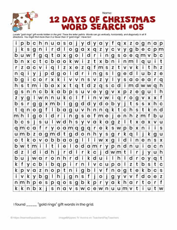 12 Days Christmas Word Search #05