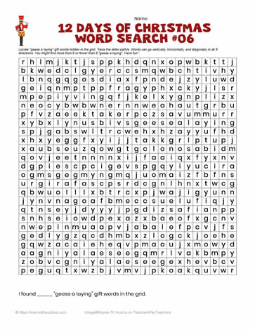 12 Days Christmas Word Search #06