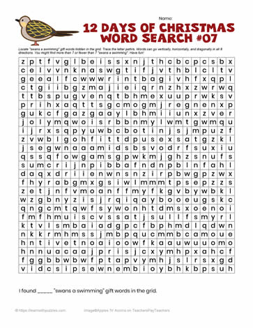 12 Days Christmas Word Search #07
