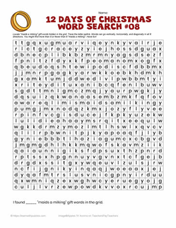 12 Days Christmas Word Search #08