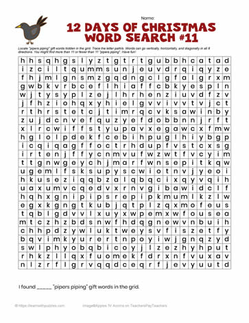 12 Days Christmas Word Search #11