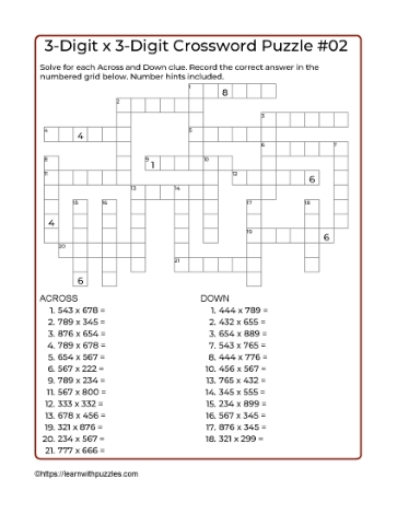 3-Digit x 3-Digit Crossword #02