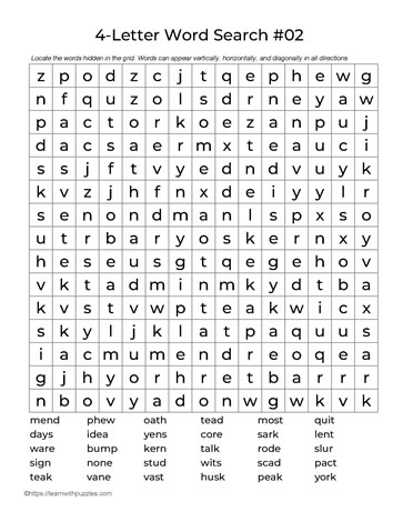 Four Letter Words Puzzle 2