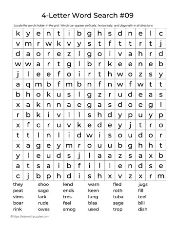 Four Letter Words Puzzle 9