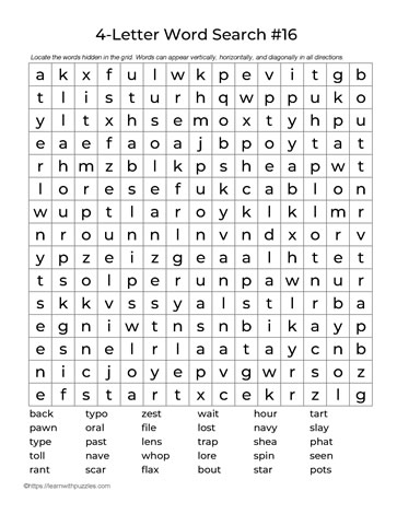 Four Letter Words Puzzle 16