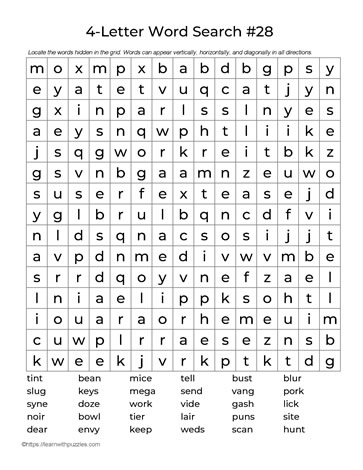 Four Letter Words Puzzle 28