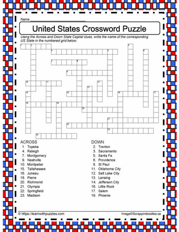 USA States and Capitals Crossword #2