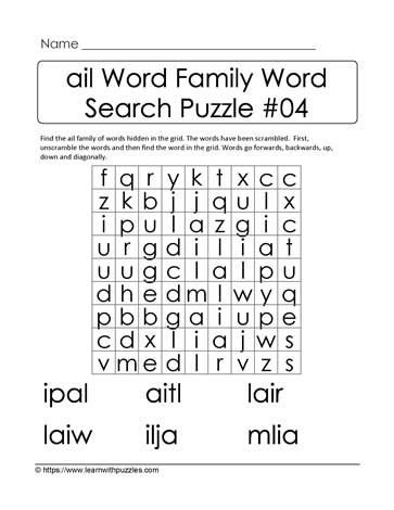 ail Word Family Activity