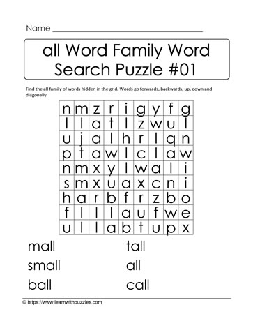 all Word Family Activity