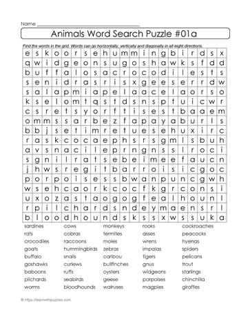 Animals Word Search #01a
