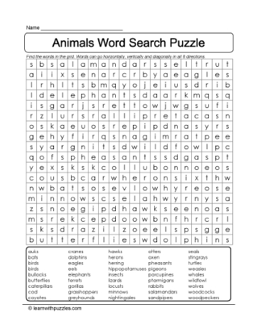 Search A Word - Animal Puzzle