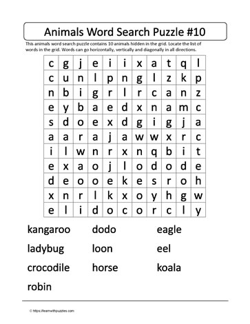 Animal Word Search 10