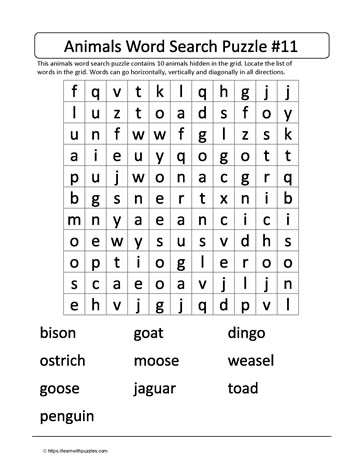 Animal Word Search 11