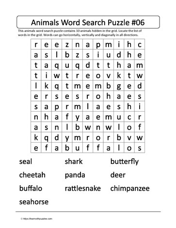 Animal Word Search 06