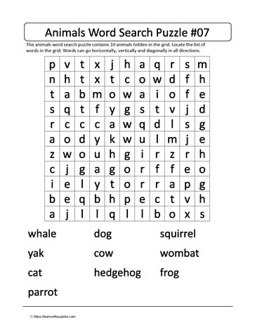 Animal Word Search 07