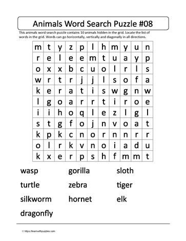 Animal Word Search 08
