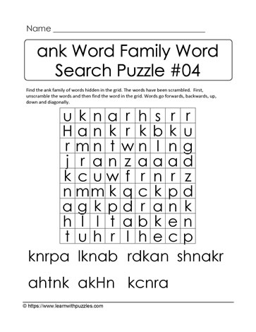 ank Word Family Activity