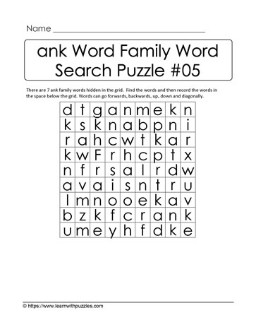 ank Word Family Activity
