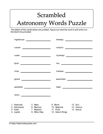 Unscramble the Astronomy Letters