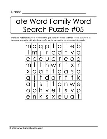 ate Word Family Activity