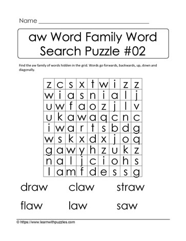 aw Word Family Activity