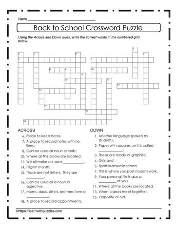 Back To School Crossword #02