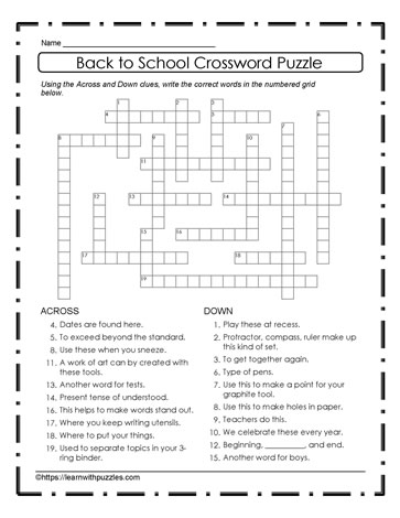 Back To School Crossword #03