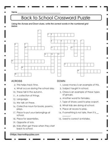 Back To School Crossword #04
