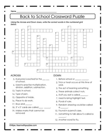 Back To School Crossword #05