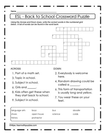 ESL -  Back To School Puzzle #14
