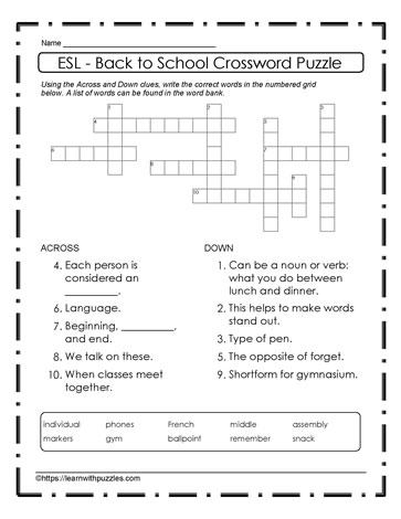 ESL -  Back To School Puzzle #15