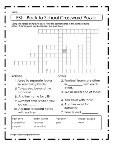 ESL -  Back To School Puzzle #17