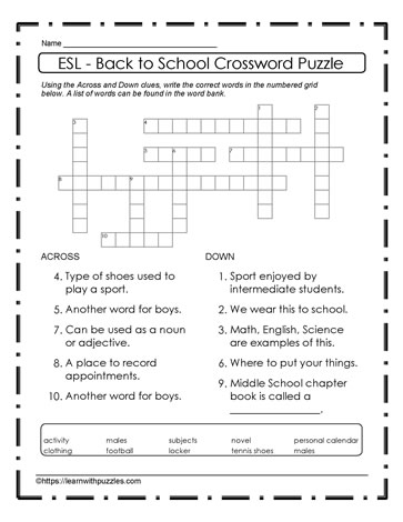 ESL -  Back To School Puzzle #20