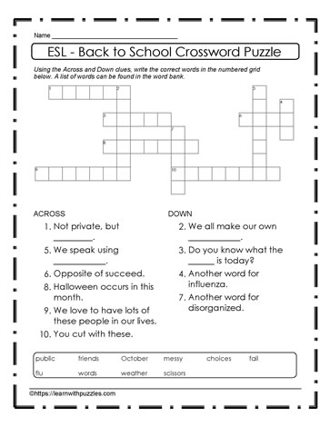ESL -  Back To School Puzzle #27