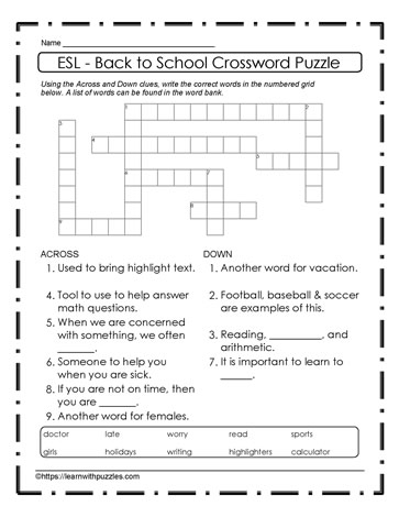 ESL -  Back To School Puzzle #28