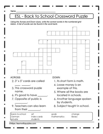 ESL -  Back To School Puzzle #29