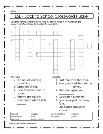 ESL -  Back To School Puzzle #31