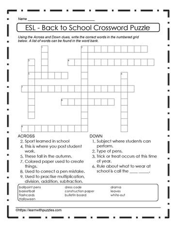 ESL -  Back To School Puzzle #32