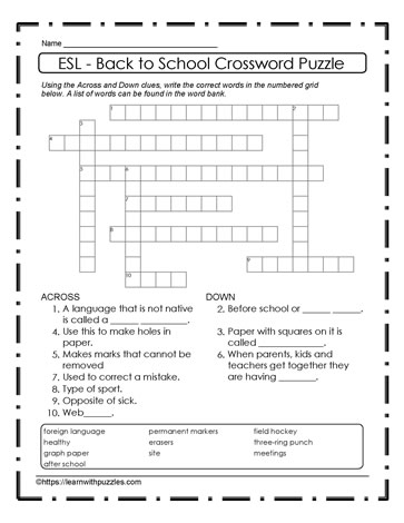 ESL -  Back To School Puzzle #33