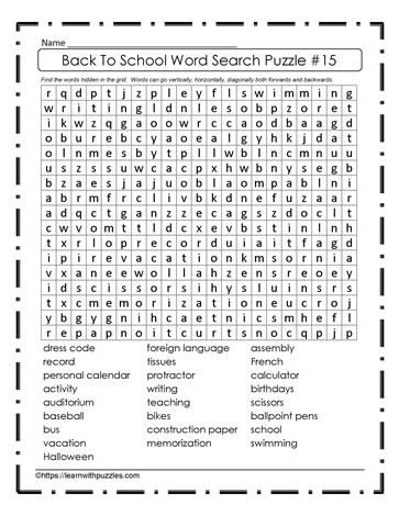 Back to School Word Search #15