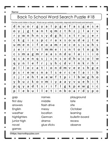 Back to School Word Search #18
