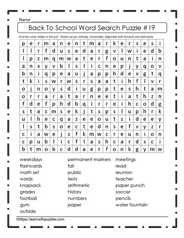 Back to School Word Search #19