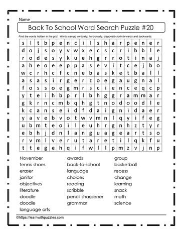 Back to School Word Search #20