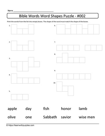 Word Shapes Puzzle Uses Bible Words